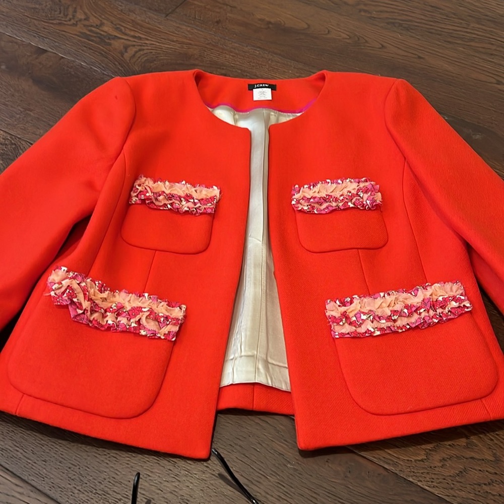 Jcrew cropped lady jacket. Never worn. Tiny hole on the top right sleeve.